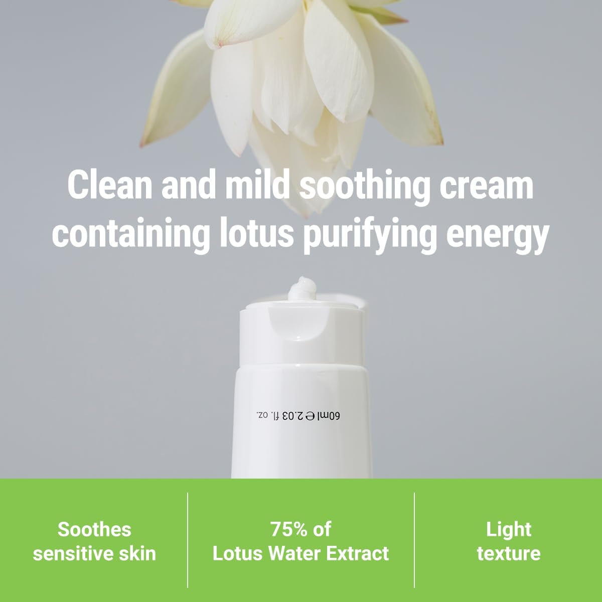 Calming Lotus Cream – Lightweight Hydrating & Soothing Moisturizer Face Cream for Sensitive Skin | 75% Lotus Water Extract & Niacinamide for Anti-Aging | Vegan Korean Skincare (2.03 Fl Oz)